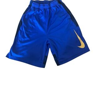 Nike Blue Athletic Shorts with Yellow Swoosh Youth XL